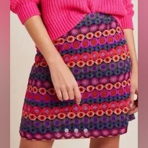 Hutch Anthropologie Multicolor Embroidered Skirt Womens 6 (small flaws)